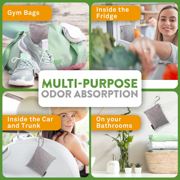 Charcoal Odor Absorber for Strong Odor (Large, 6 Pack, 100g each), Bamboo Air Purifying Bag, Activated Charcoal Odor Absorber for Closet, Shoe, Car, Basement Musty Odor Eliminator Deodorizer