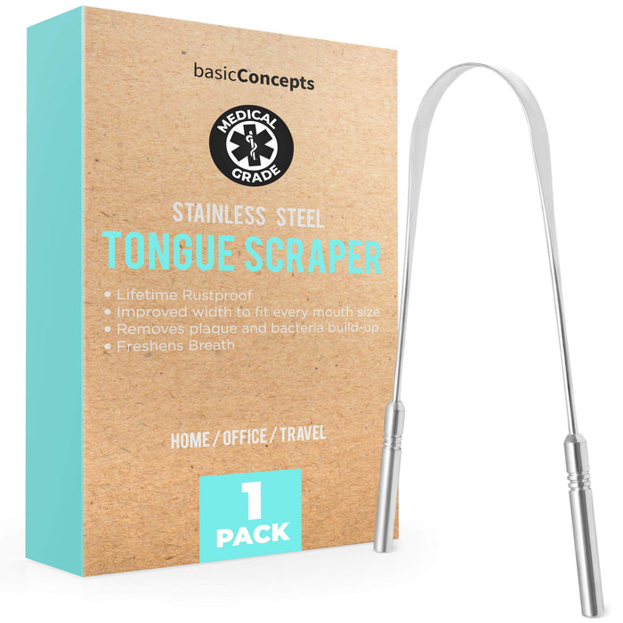 Tongue Scraper (1 Pack), Cure Bad Breath (Medical Grade), Stainless Steel Tongue Cleaners, 100% BPA Free Metal Tongue Scrapers for Fresher Breath in Seconds