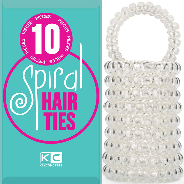 Spiral Hair Ties (10 Pack), Clear Coil Hair Ties, Plastic Hair Ties (Extra Large), Phone Cord Hair Ties, Hair Ties No Crease, Coiled Hair Ties, Telephone Cord Hair Ties, Spiral Hair Ties for Women