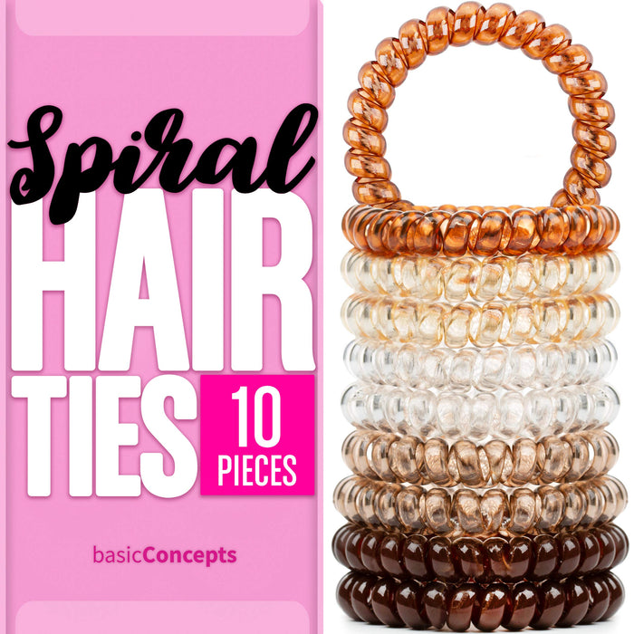 Spiral Hair Ties (10 Pack), Clear Coil Hair Ties, Plastic Hair Ties (Extra Large), Phone Cord Hair Ties, Hair Ties No Crease, Coiled Hair Ties, Telephone Cord Hair Ties, Spiral Hair Ties for Women
