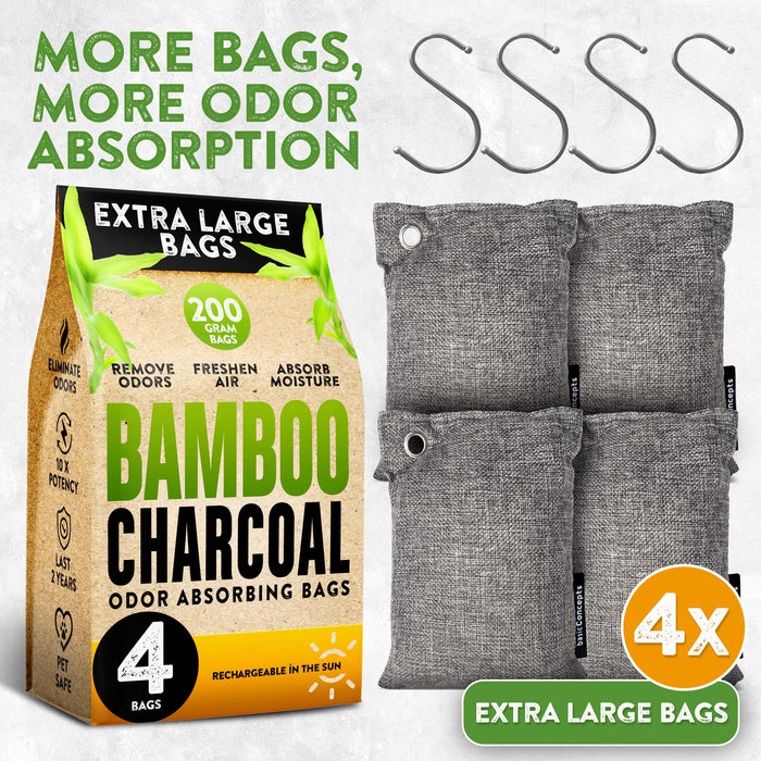 Charcoal Odor Absorber for Strong Odor (Large, 8 Pack, 75g each), Perfect for Smelly Shoes, Bamboo Charcoal Air Purifying Bag, Activated Charcoal Odor Absorber for Closet, Shoe, Car, Odor Deodorizer