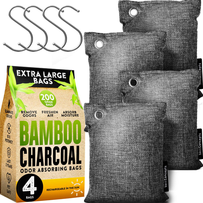Charcoal Odor Absorber for Strong Odor (Large, 8 Pack, 75g each), Perfect for Smelly Shoes, Bamboo Charcoal Air Purifying Bag, Activated Charcoal Odor Absorber for Closet, Shoe, Car, Odor Deodorizer