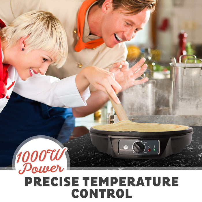 Crepe Maker Machine Pancake Griddle - Nonstick 12" Electric Griddle - Pancake Maker, Batter Spreader, Wooden Spatula - Crepe Pan for Roti, Tortilla, Blintzes - Portable, Compact, Easy Clean
