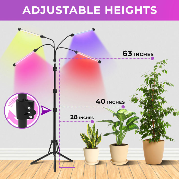 Grow Lights for Indoor Plants Full Spectrum (4 Heads, 10 Dimmable Levels), LED Grow Light (40W 120 LEDs), Plant Light for Indoor Plants (Tripod Stand), Plant Grow Lights Indoor, Grow Lamp