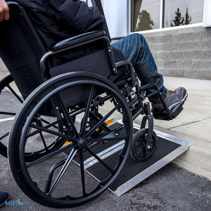 MR CARE Portable Wheelchair Ramp | Lightweight Foldable Ramps for Wheelchairs with Handle | Featuring Unique Yellow Reflective Caution Stickers | Perfect Wheel Chair Ramp for Home Steps (2FT)