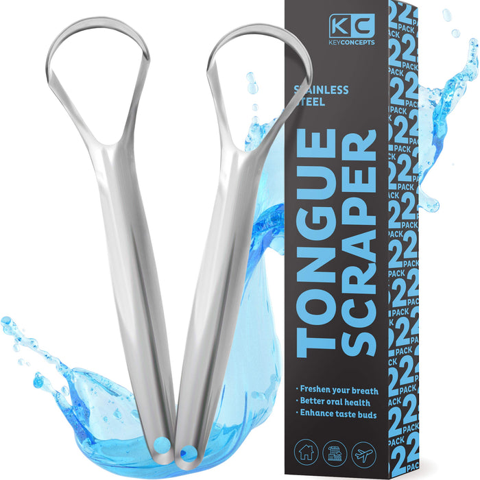 Tongue Scraper (2 Pack), Stainless Steel Tongue Cleaner (Reduce Bad Breath) - BPA Free Metal Tounge Scraper Cleaner - Tongue Scrapers for Adults, Tounge Scrappers Oral Care Brush Cleaner Scraper