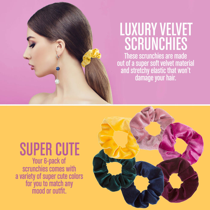 Velvet Scrunchies for Hair (6 Scrunchie Pack), Cute Scrunchies for Girls, Velvet Hair Scrunchies for Thick and Thin Hair, VSCO Girls Scrunchies for Hair, Fuzzy Hair Scrunchies for Women