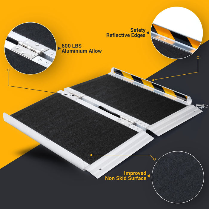 MR CARE Portable Wheelchair Ramp | Lightweight Foldable Ramps for Wheelchairs with Handle | Featuring Unique Yellow Reflective Caution Stickers | Perfect Wheel Chair Ramp for Home Steps (2FT)