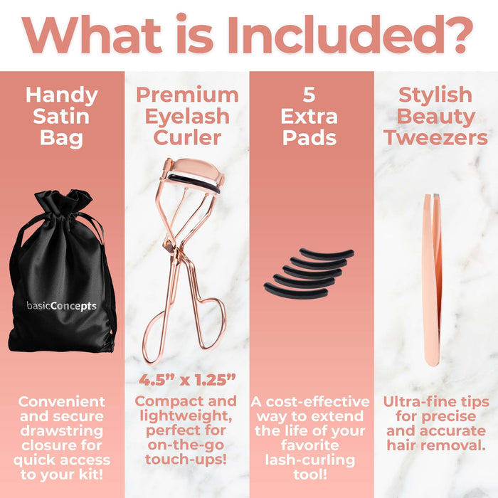 Eyelash Curlers Kit (Rose Gold), Premium Lash Curler for Perfect Lashes, Universal Eye Lash Curler with 5 Eyelash Curler Refills, Eyelash Curler for Women, rizador de pestañas (Box Colors Vary)