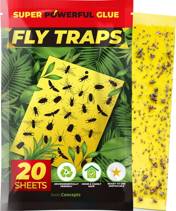 Fruit Fly Trap (20 Pack), Double-Sided Yellow Sticky Traps (Indoor & Outdoor), Fruit Fly Traps for Kitchen & Plants, Fruit Fly Killer - Sticky Gnat Trap Indoor Solution, Fungus Gnat Traps