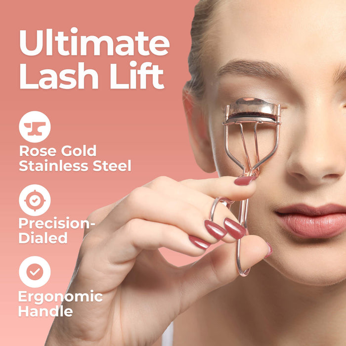 Eyelash Curlers Kit (Rose Gold), Premium Lash Curler for Perfect Lashes, Universal Eye Lash Curler with 5 Eyelash Curler Refills, Eyelash Curler for Women, rizador de pestañas (Box Colors Vary)