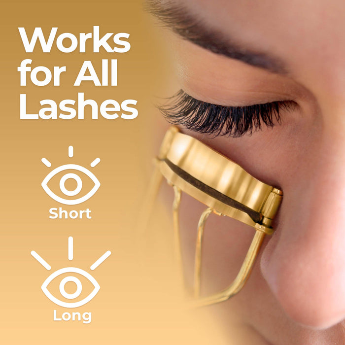 Eyelash Curlers Kit (Gold), Premium Lash Curler for Perfect Lashes, Universal Eye Lash Curler with 5 Eyelash Curler Refills, Eyelash Curler for Women, rizador de pestañas (Box Colors Vary)
