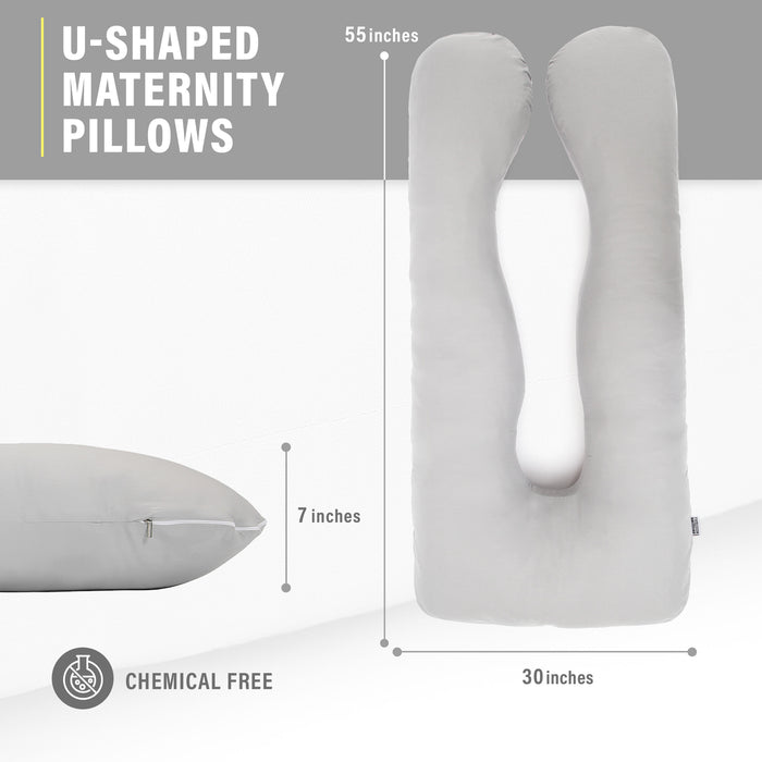 Pregnancy Pillow (2 Zip Off Pillowcases Warm and Cool), Maternity Pillows for Sleeping Full Body (Velvet and Cotton Cover), U Shaped Pregnancy Pillows for Sleeping (55" Lx30 Wx7 H), Maternity Pillow