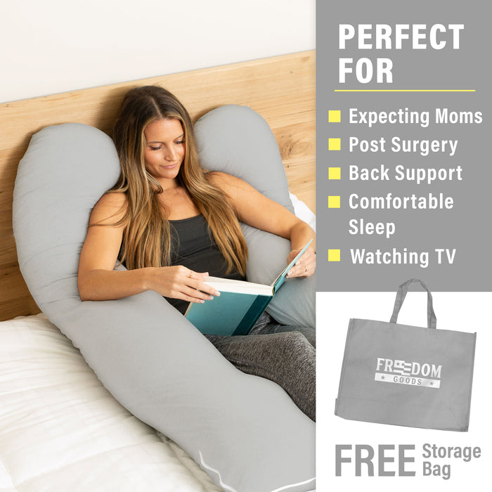 Pregnancy Pillow (2 Zip Off Pillowcases Warm and Cool), Maternity Pillows for Sleeping Full Body (Velvet and Cotton Cover), U Shaped Pregnancy Pillows for Sleeping (55" Lx30 Wx7 H), Maternity Pillow