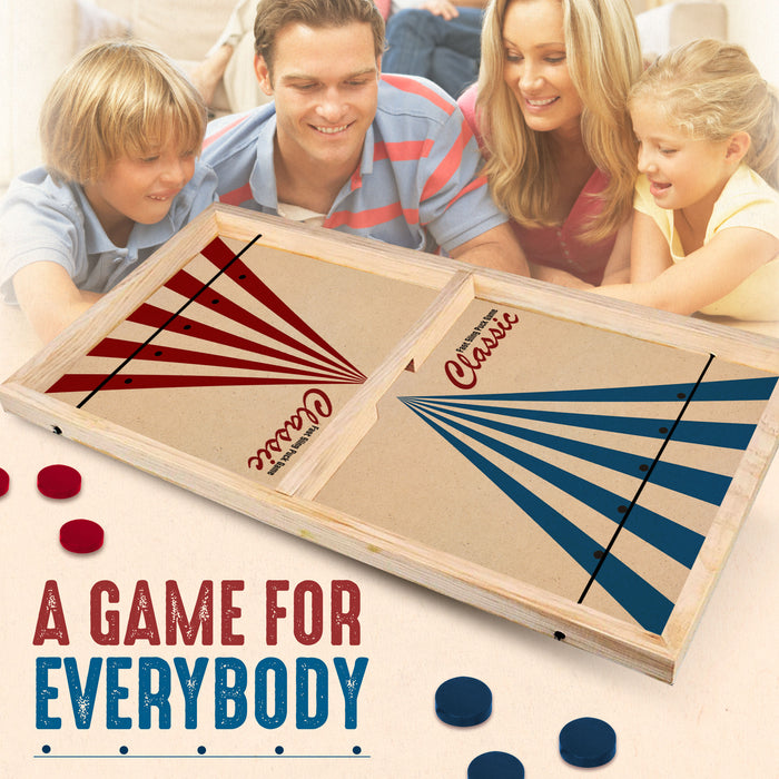 Fast Sling Puck Game (Large Size 22" x 11.6"), Sling Puck Game for Kids, Adults, Wooden Hockey Game Fast Action, Foosball Winner Board Game Speed Puck Game for Parents, Children, Adults Leisure Fun