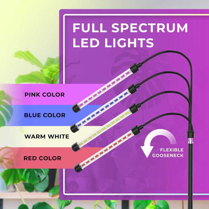 Grow Lights for Indoor Plants Full Spectrum (4 Heads, 10 Dimmable Levels), LED Grow Light (40W 120 LEDs), Plant Light for Indoor Plants (Tripod Stand), Plant Grow Lights Indoor, Grow Lamp