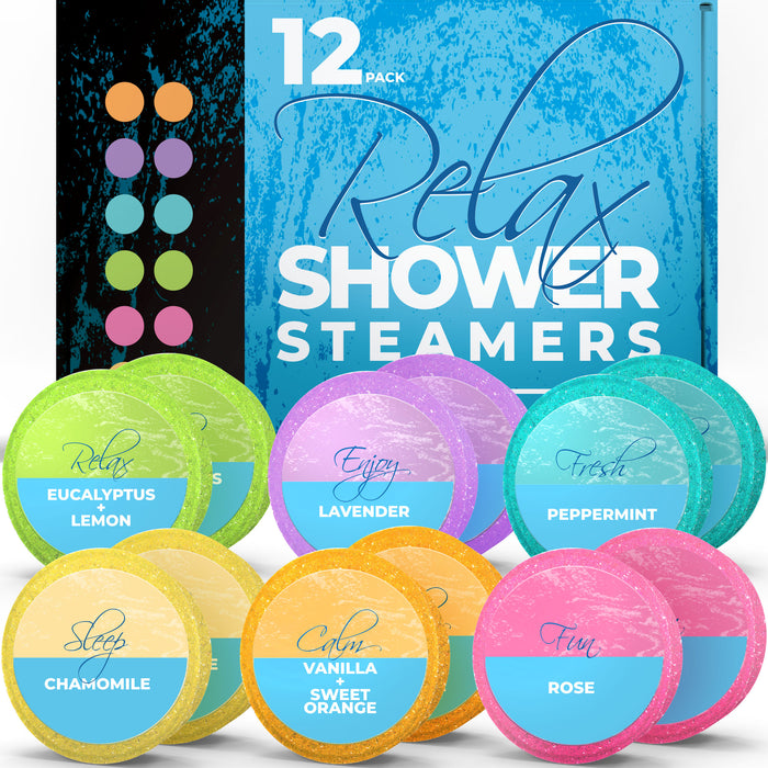 Shower Steamers Aromatherapy (12-Pack XXL Shower Vapor Tabs) - Shower Bombs for Women, Shower Tablets Aromatherapy (Assorted Essential Oils), Shower Aromatherapy Steamers for Relaxation and Wellness