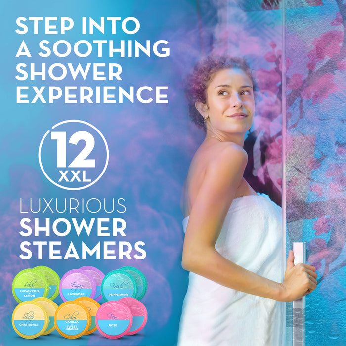 Shower Steamers Aromatherapy (12-Pack XXL Shower Vapor Tabs) - Shower Bombs for Women, Shower Tablets Aromatherapy (Assorted Essential Oils), Shower Aromatherapy Steamers for Relaxation and Wellness